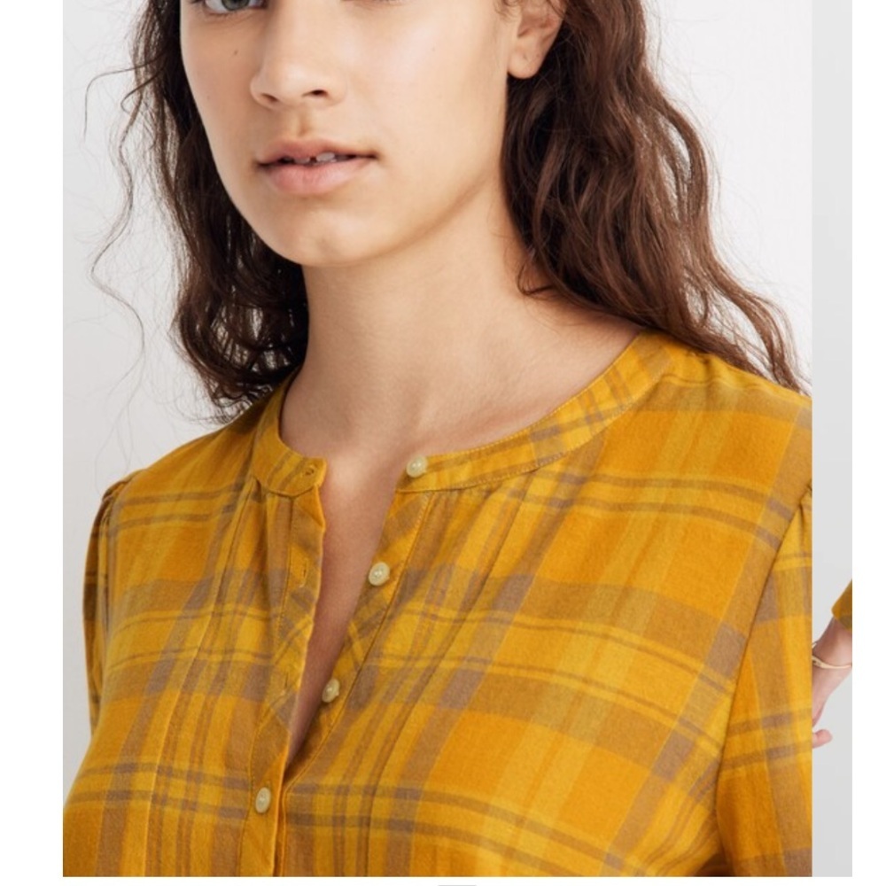 Madewell shirt Madewell Leysfield popover shirt flannel plaid mustard yellow - Picture 2 of 8